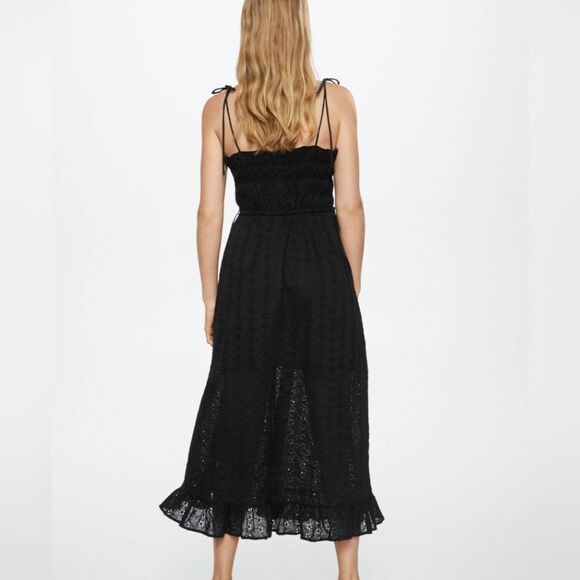 Mango Black Open Work Eyelet Halter with Ruffle Hem Dress - Picture 3 of 12